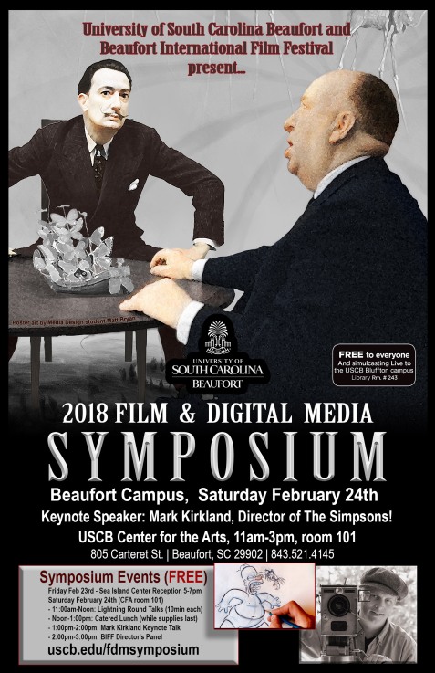 Poster for USCB Film & Digital Media Symposium '18, Spring 2018.